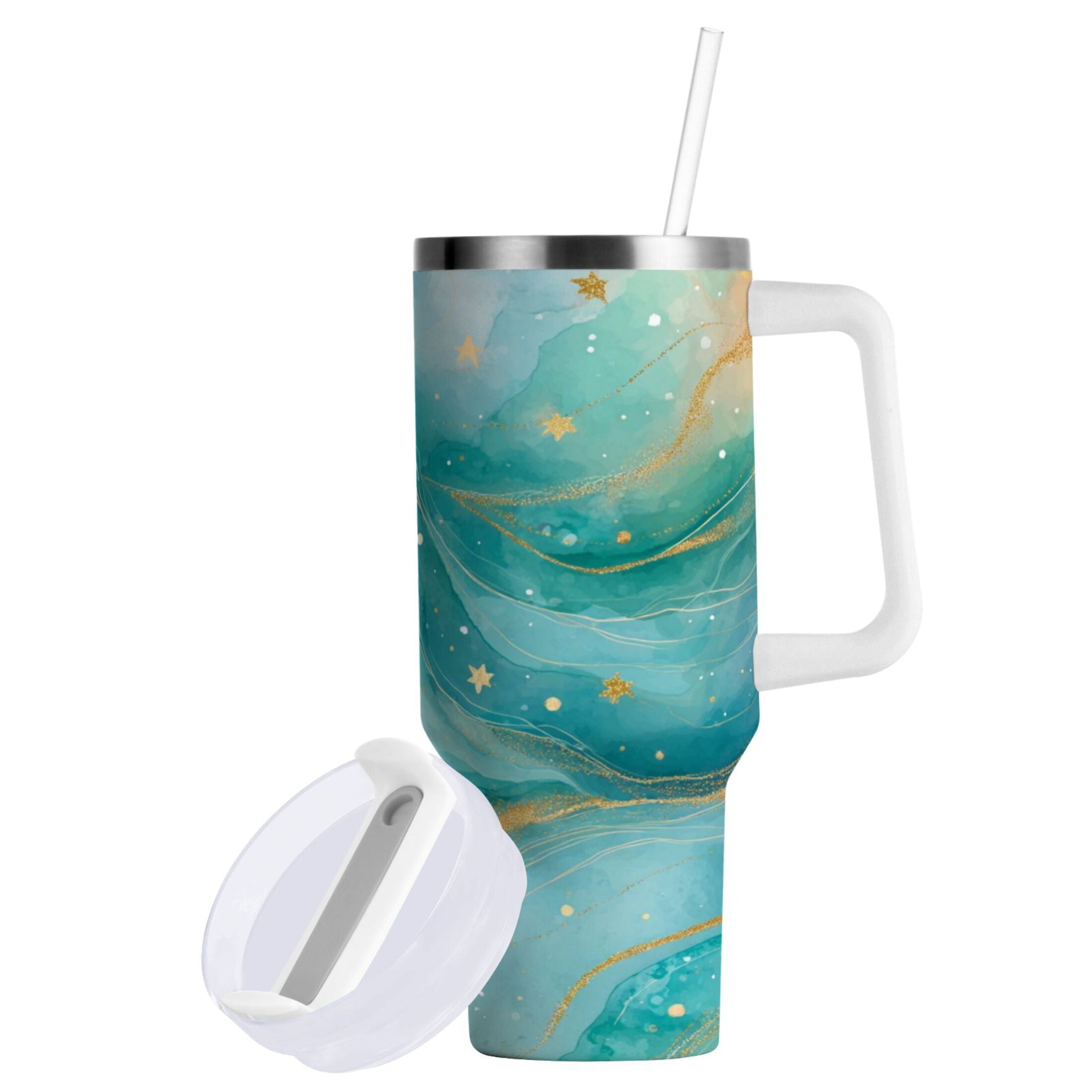 40 oz Insulated Stainless Steel Tumbler Double Wall Stainless Steel Tumbler with 2-Way Drinking Beautiful Watercolor Stars - 7HCA