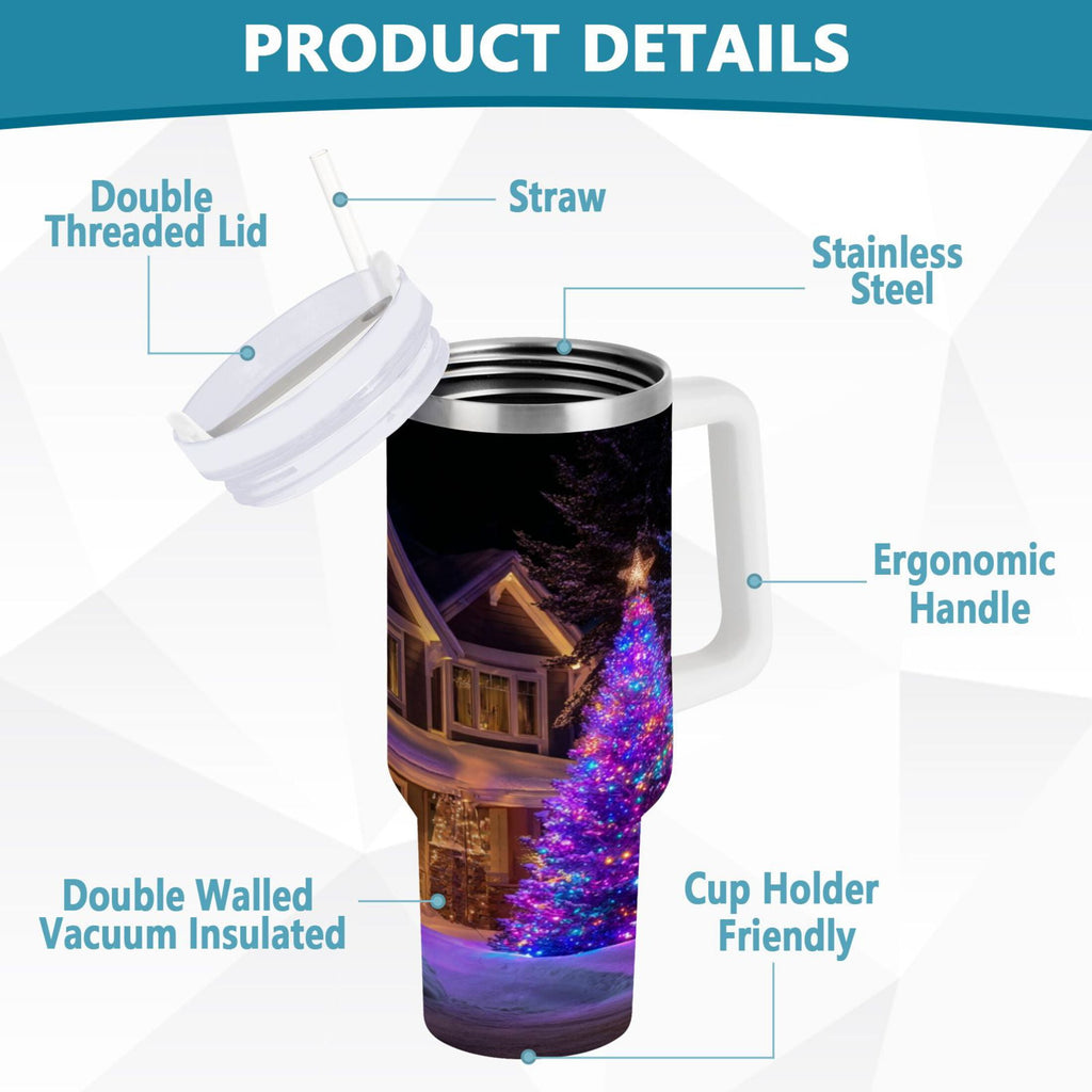 40 oz Insulated Stainless Steel Tumbler Double Wall Stainless Steel Tumbler with 2-Way Drinking Christmas Trees with Lights - AC7Y