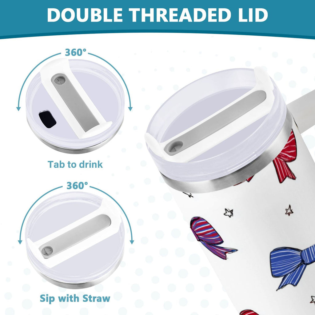 30 oz Insulated Stainless Steel Tumbler Double Wall Stainless Steel Tumbler with 2-Way Drinking Red and Blue Stripe Bows - 6ZSD