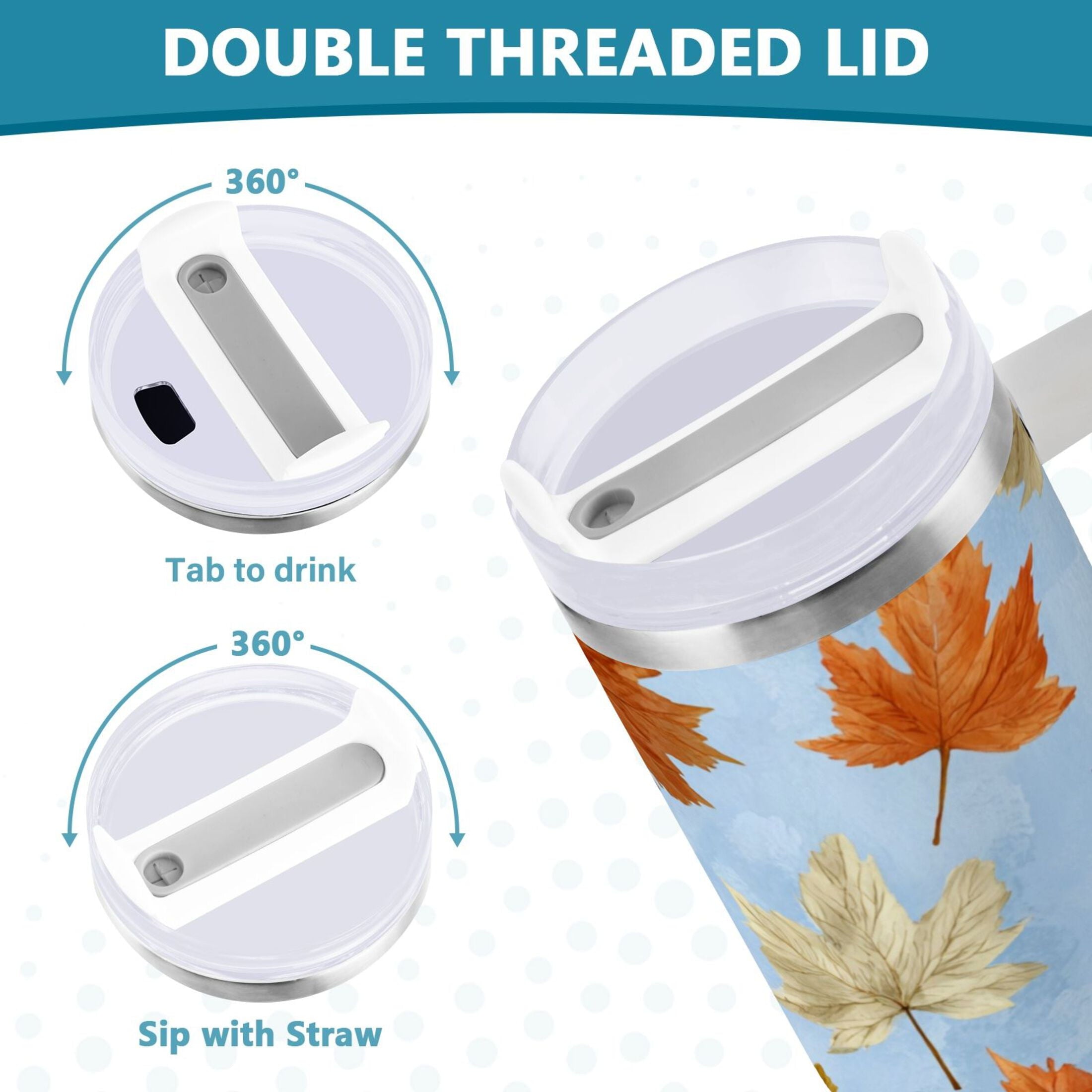 30 oz Insulated Stainless Steel Tumbler Double Wall Stainless Steel Tumbler with 2-Way Drinking Autumn Maple Leaves - GGC9