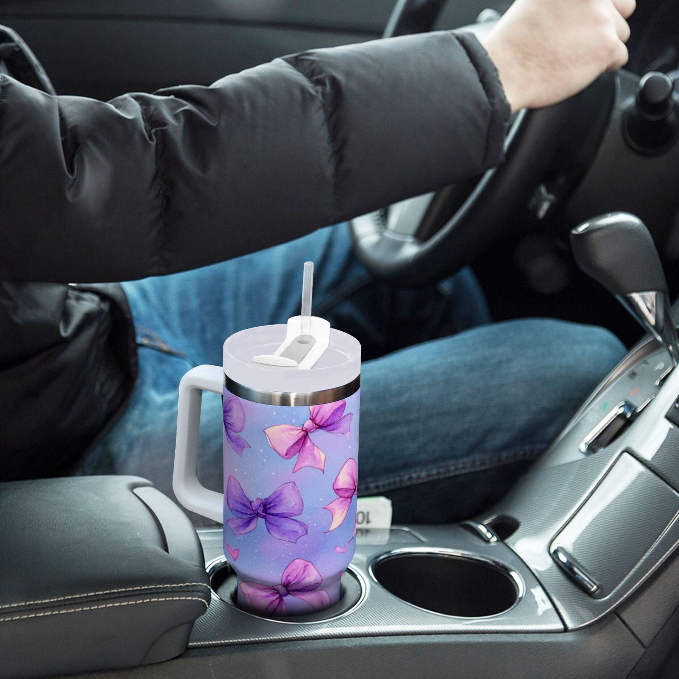 30 oz Insulated Stainless Steel Tumbler Double Wall Stainless Steel Tumbler with 2-Way Drinking Watercolor Bows Pattern - YXPV