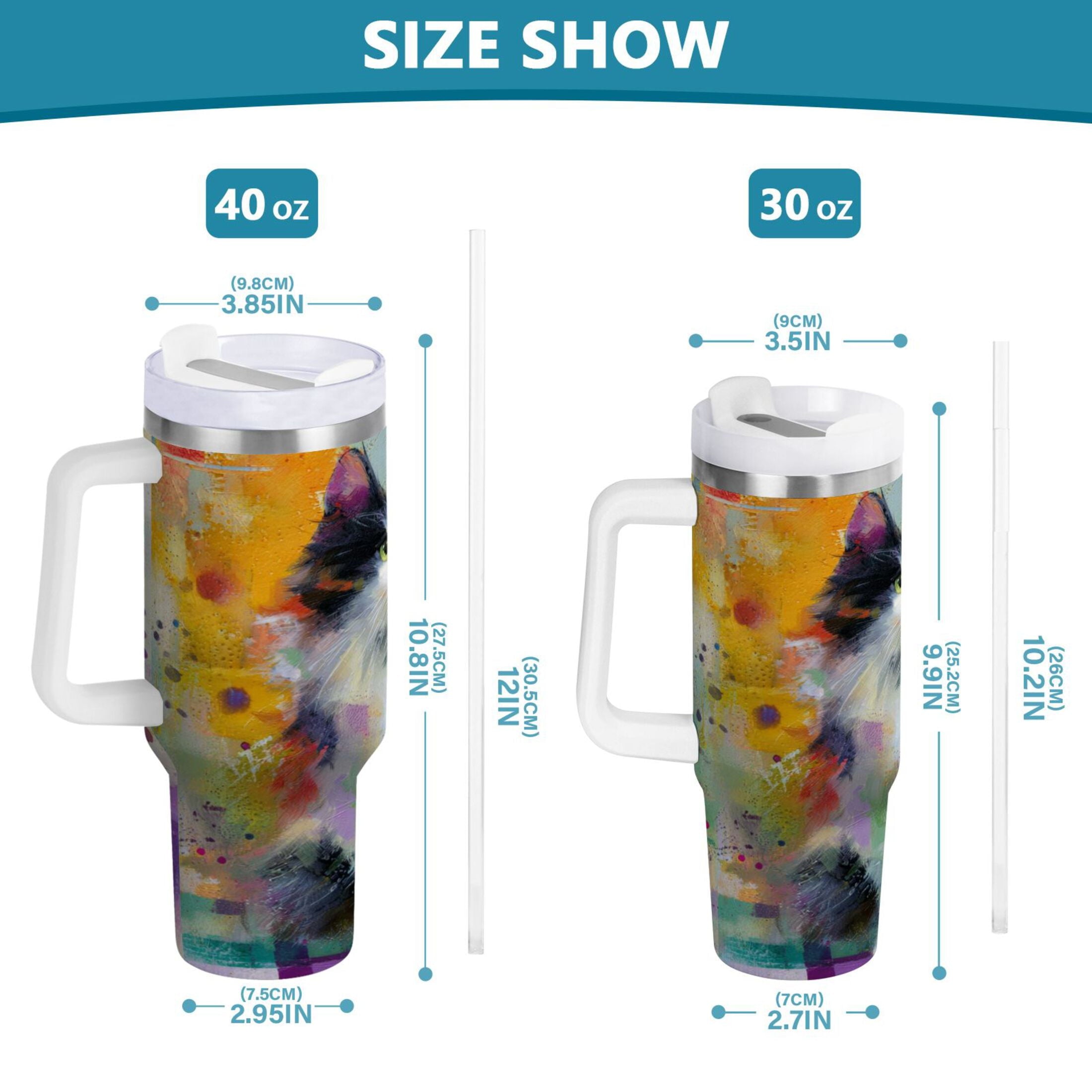 30 oz Insulated Stainless Steel Tumbler Double Wall Stainless Steel Tumbler with 2-Way Drinking Charming Hairy Cat - XXPK