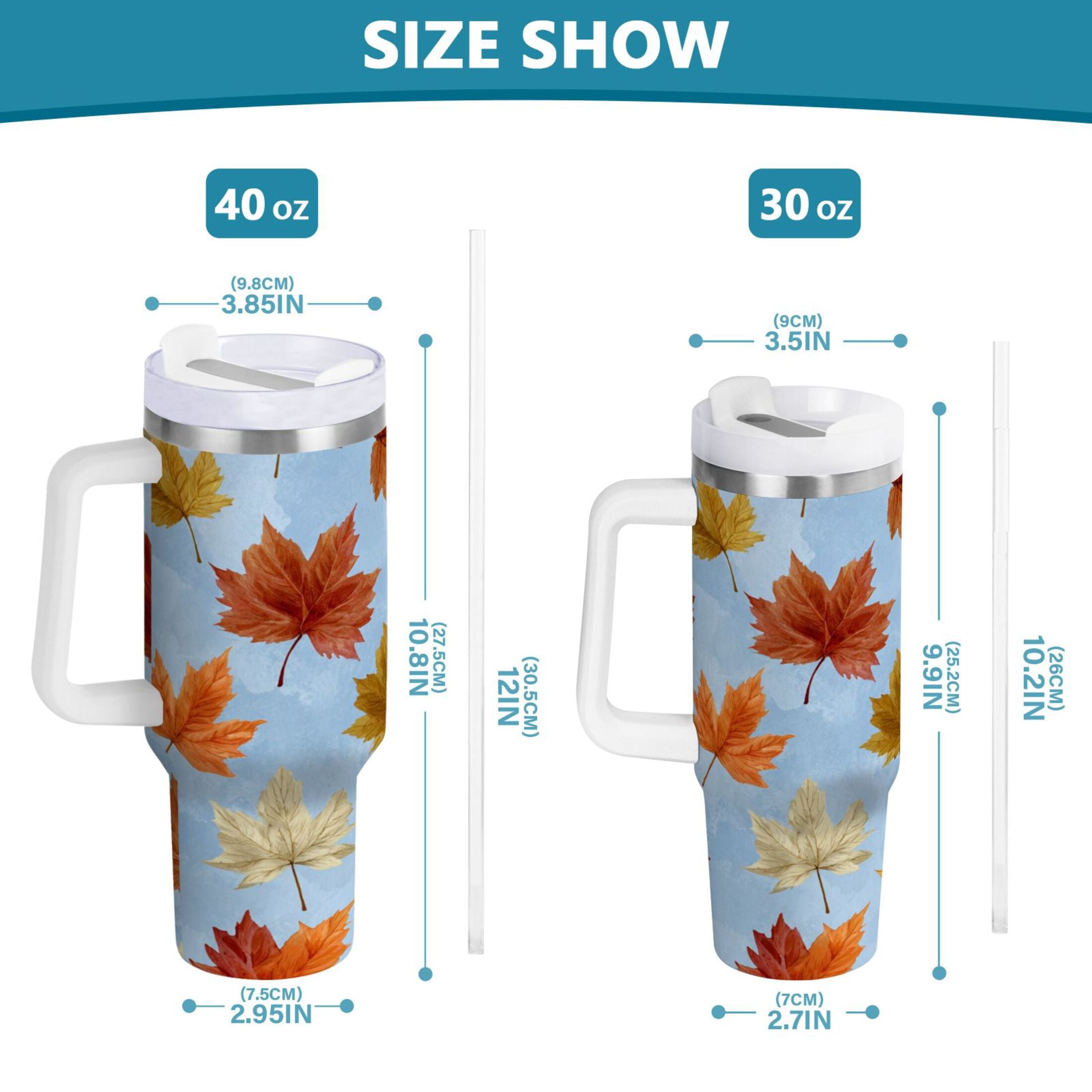 30 oz Insulated Stainless Steel Tumbler Double Wall Stainless Steel Tumbler with 2-Way Drinking Autumn Maple Leaves - GGC9