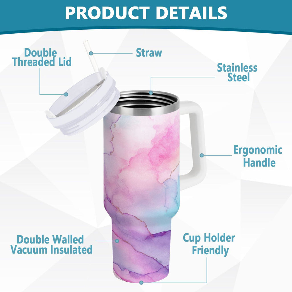 30 oz Insulated Stainless Steel Tumbler Double Wall Stainless Steel Tumbler with 2-Way Drinking Pastel Pink Marble Texture - F7A4