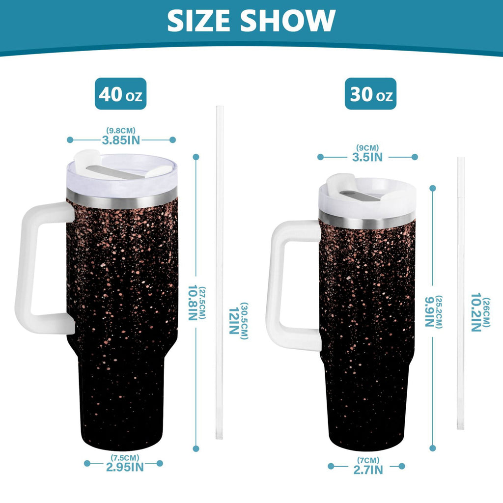 40 oz Insulated Stainless Steel Tumbler Double Wall Stainless Steel Tumbler with 2-Way Drinking Rose Gold Glitter - 8XAA