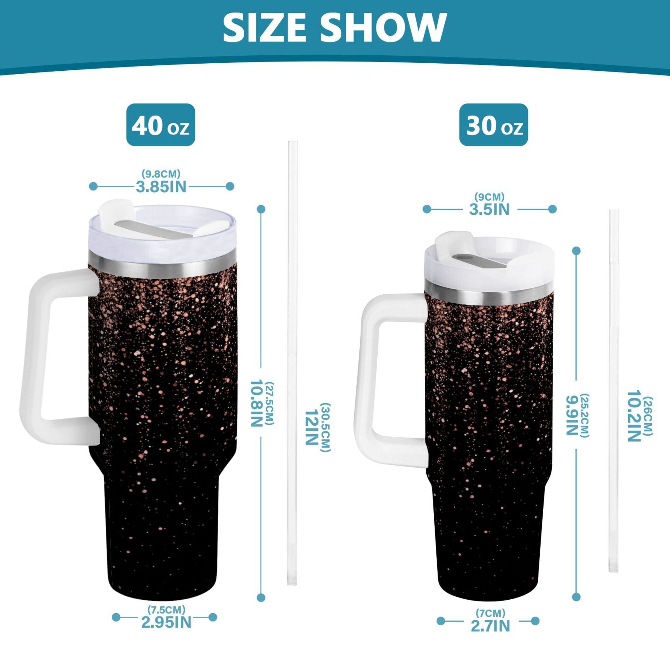 40 oz Insulated Stainless Steel Tumbler Double Wall Stainless Steel Tumbler with 2-Way Drinking Rose Gold Glitter - 8XAA
