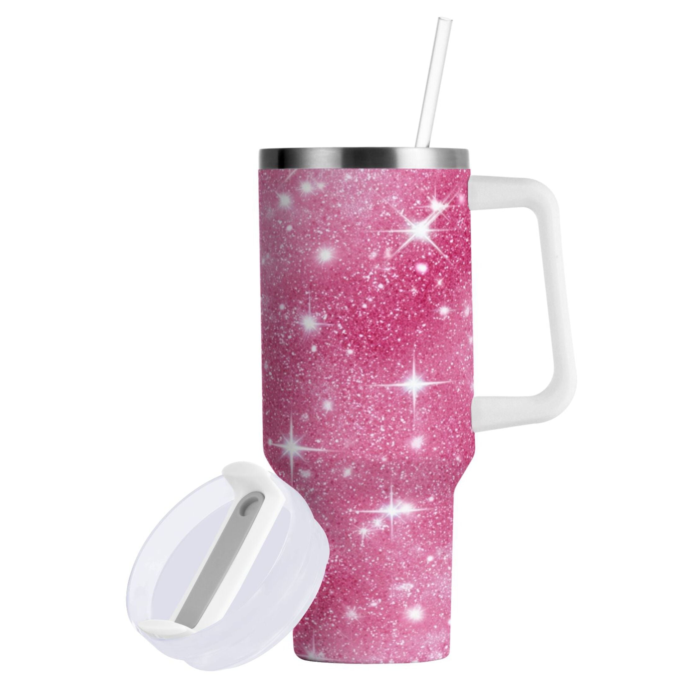 40 oz Insulated Stainless Steel Tumbler Double Wall Stainless Steel Tumbler with 2-Way Drinking Pink Glitter Background - C6RC