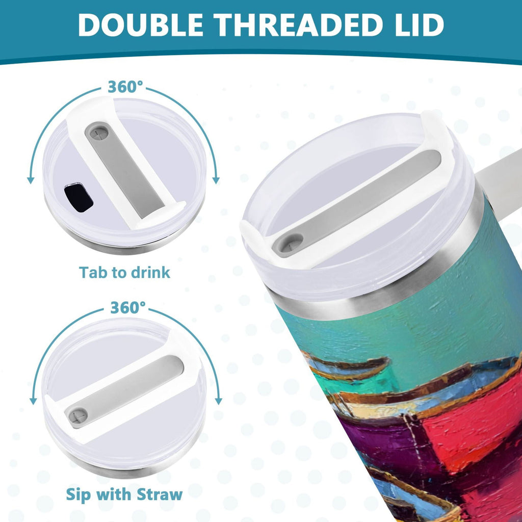 30 oz Insulated Stainless Steel Tumbler Double Wall Stainless Steel Tumbler with 2-Way Drinking Colorful Row Boats - C2FH