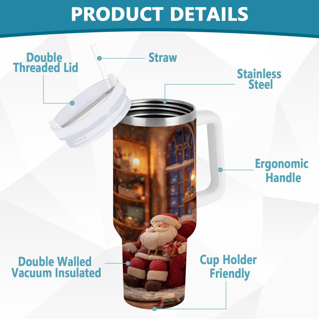 40 oz Insulated Stainless Steel Tumbler Double Wall Stainless Steel Tumbler with 2-Way Drinking Sitting Santa Claus - THC6
