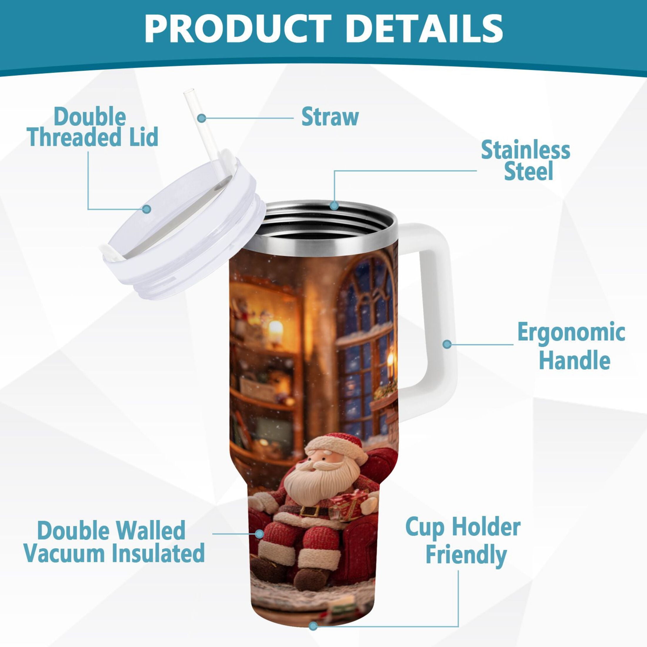40 oz Insulated Stainless Steel Tumbler Double Wall Stainless Steel Tumbler with 2-Way Drinking Sitting Santa Claus - THC6