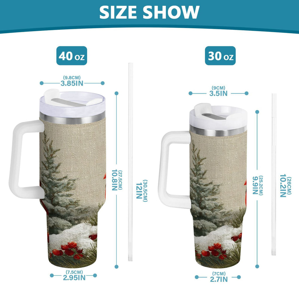 30 oz Insulated Stainless Steel Tumbler Double Wall Stainless Steel Tumbler with 2-Way Drinking Bird and Snow-covered Trees - QGER