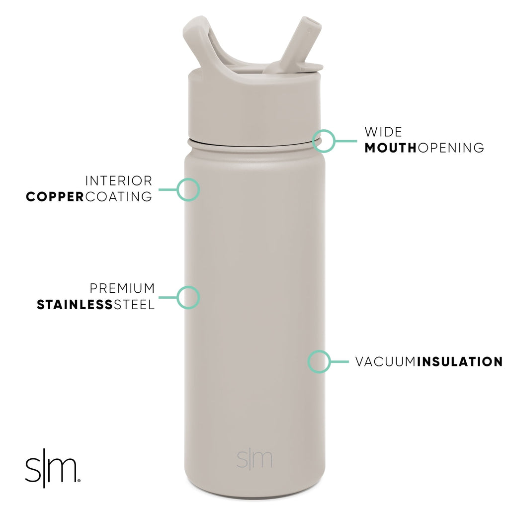 Simple Modern Summit Water Bottle Straw Lid Vacuum Insulated Stainless Steel Bottle | 18 fl oz - 4ASB