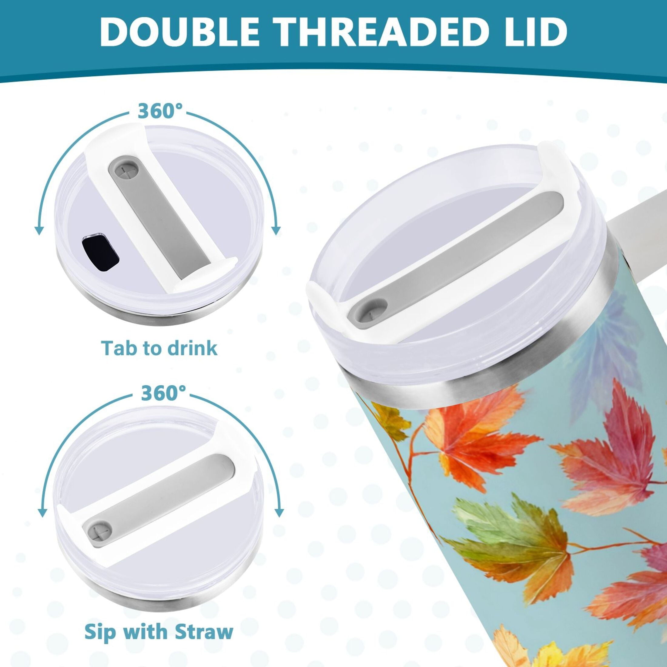 30 oz Insulated Stainless Steel Tumbler Double Wall Stainless Steel Tumbler with 2-Way Drinking Colorful Autumn Maple Leaves - 5L9A
