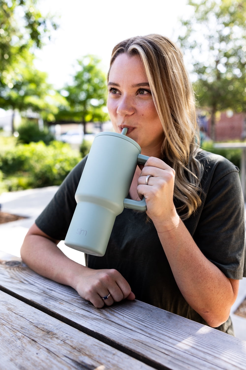 Simple Modern 30 fl oz Insulated Stainless Steel Trek Tumbler with Straw Lid | Seaglass Sage and Cream Checkmate - 2P24