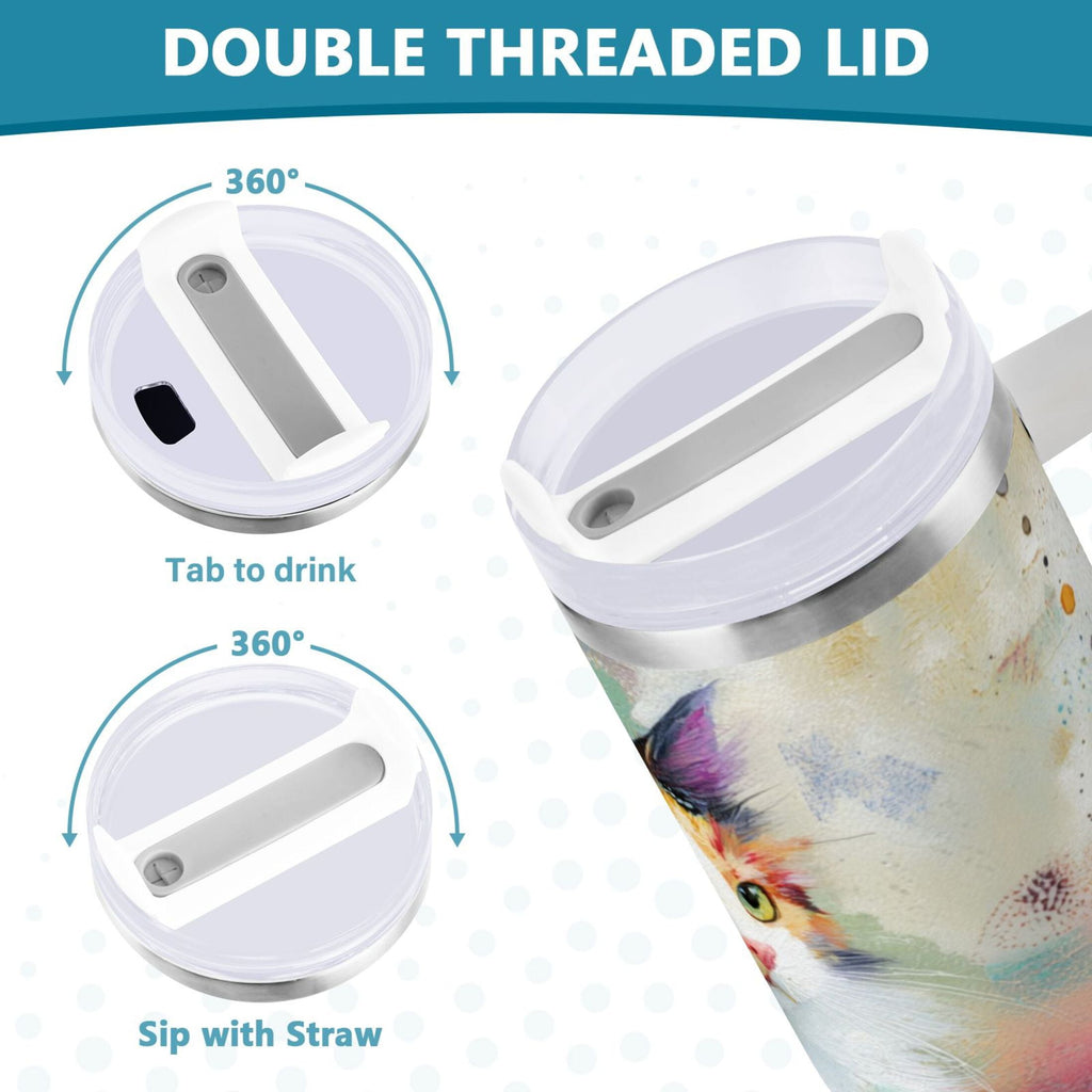 30 oz Insulated Stainless Steel Tumbler Double Wall Stainless Steel Tumbler with 2-Way Drinking Charming Hairy Cat - XXPK