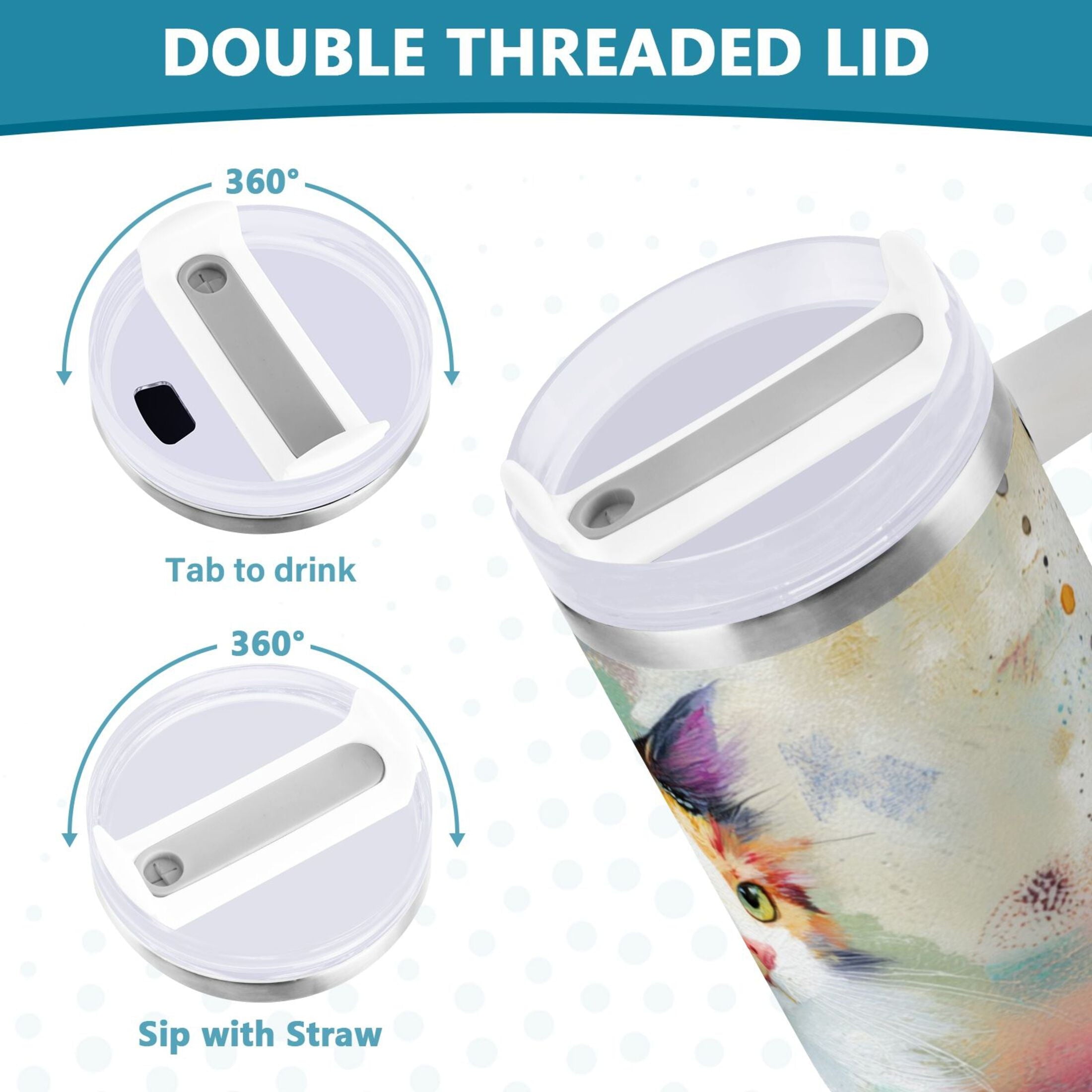 30 oz Insulated Stainless Steel Tumbler Double Wall Stainless Steel Tumbler with 2-Way Drinking Charming Hairy Cat - XXPK