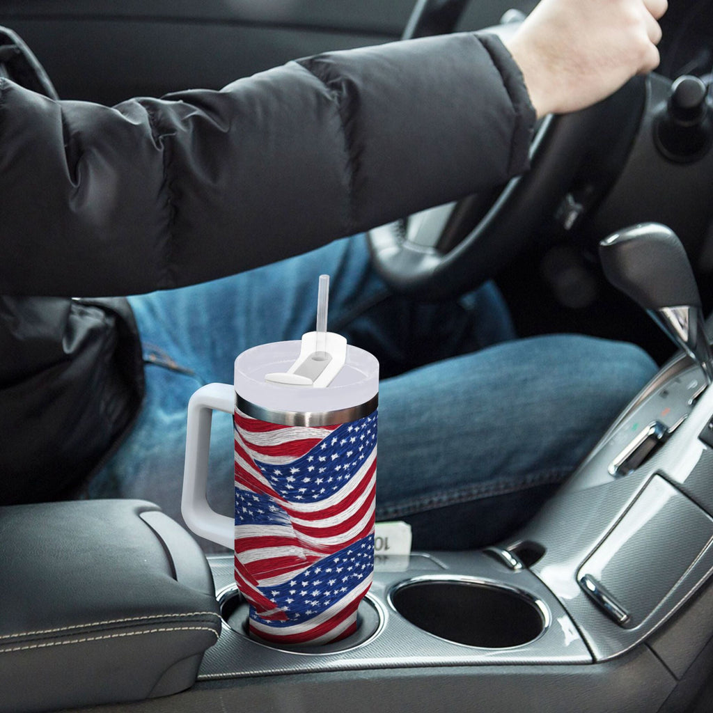 30 oz Insulated Stainless Steel Tumbler Double Wall Stainless Steel Tumbler with 2-Way Drinking Flags Wave Pattern - RD3V