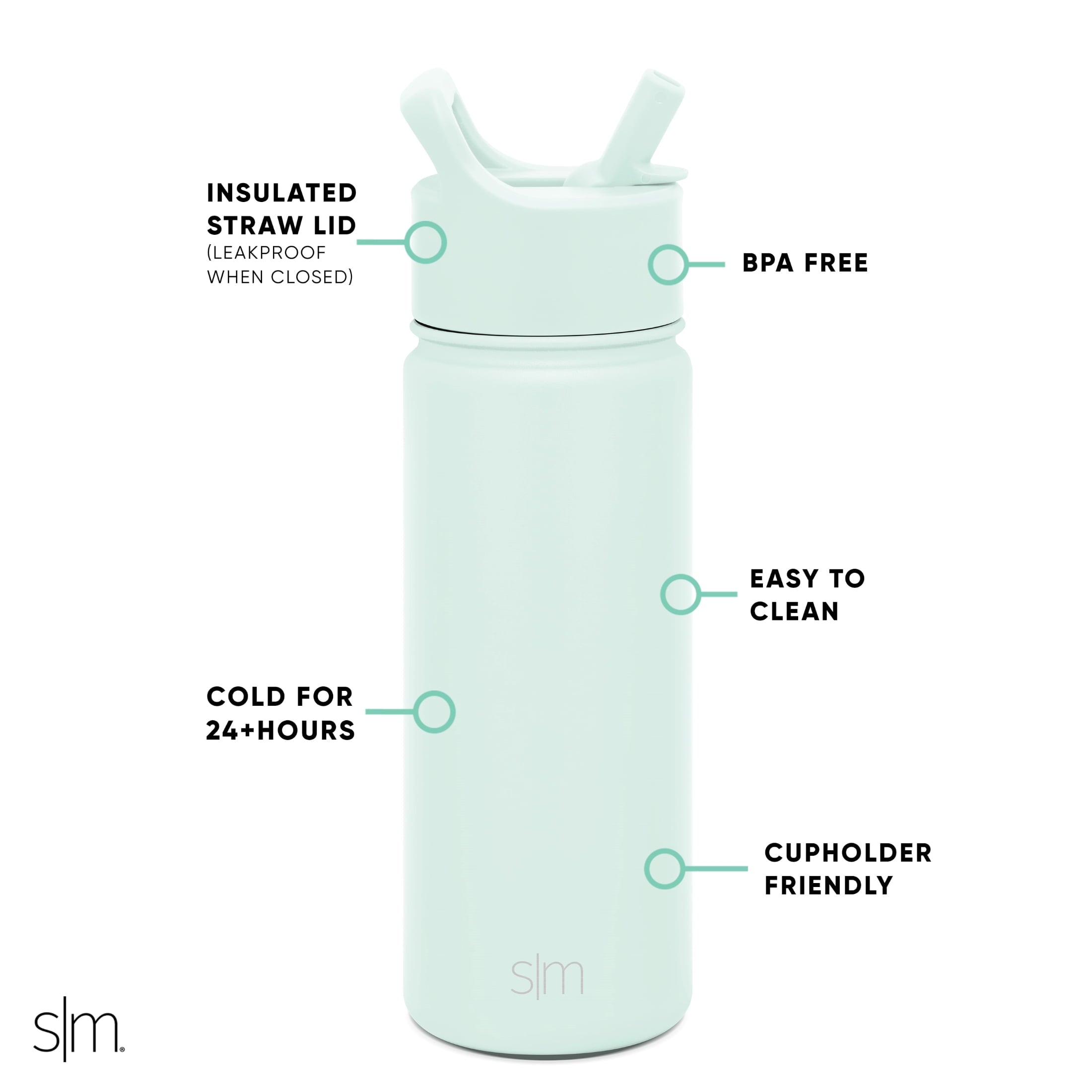 Simple Modern Summit Water Bottle Straw Lid Vacuum Insulated Stainless Steel Bottle | 18 fl oz - 4ASB