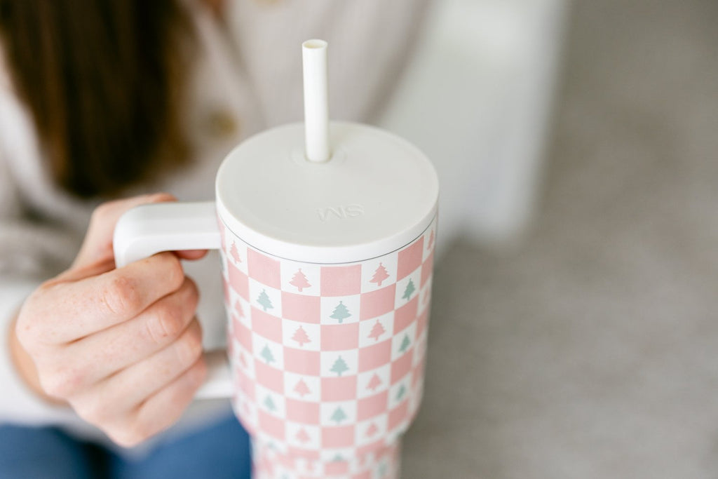 Simple Modern 30 fl oz Insulated Stainless Steel Trek Tumbler with Straw Lid | Seaglass Sage and Cream Checkmate - 2P24