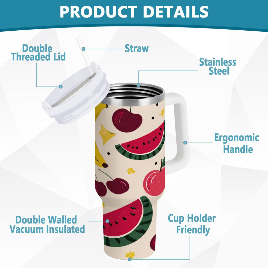 30 oz Insulated Stainless Steel Tumbler Double Wall Stainless Steel Tumbler with 2-Way Drinking Watermelon and Cherries - WK97