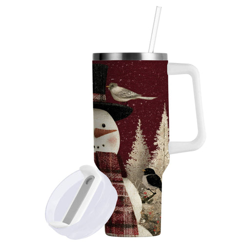 30 oz Insulated Stainless Steel Tumbler Double Wall Stainless Steel Tumbler with 2-Way Drinking Snowman and Birds - NGNC