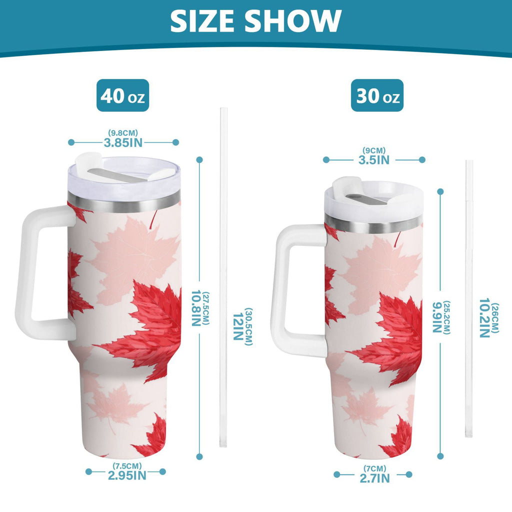 40 oz Insulated Stainless Steel Tumbler Double Wall Stainless Steel Tumbler with 2-Way Drinking Red Maple Leaves Pattern - MP6H