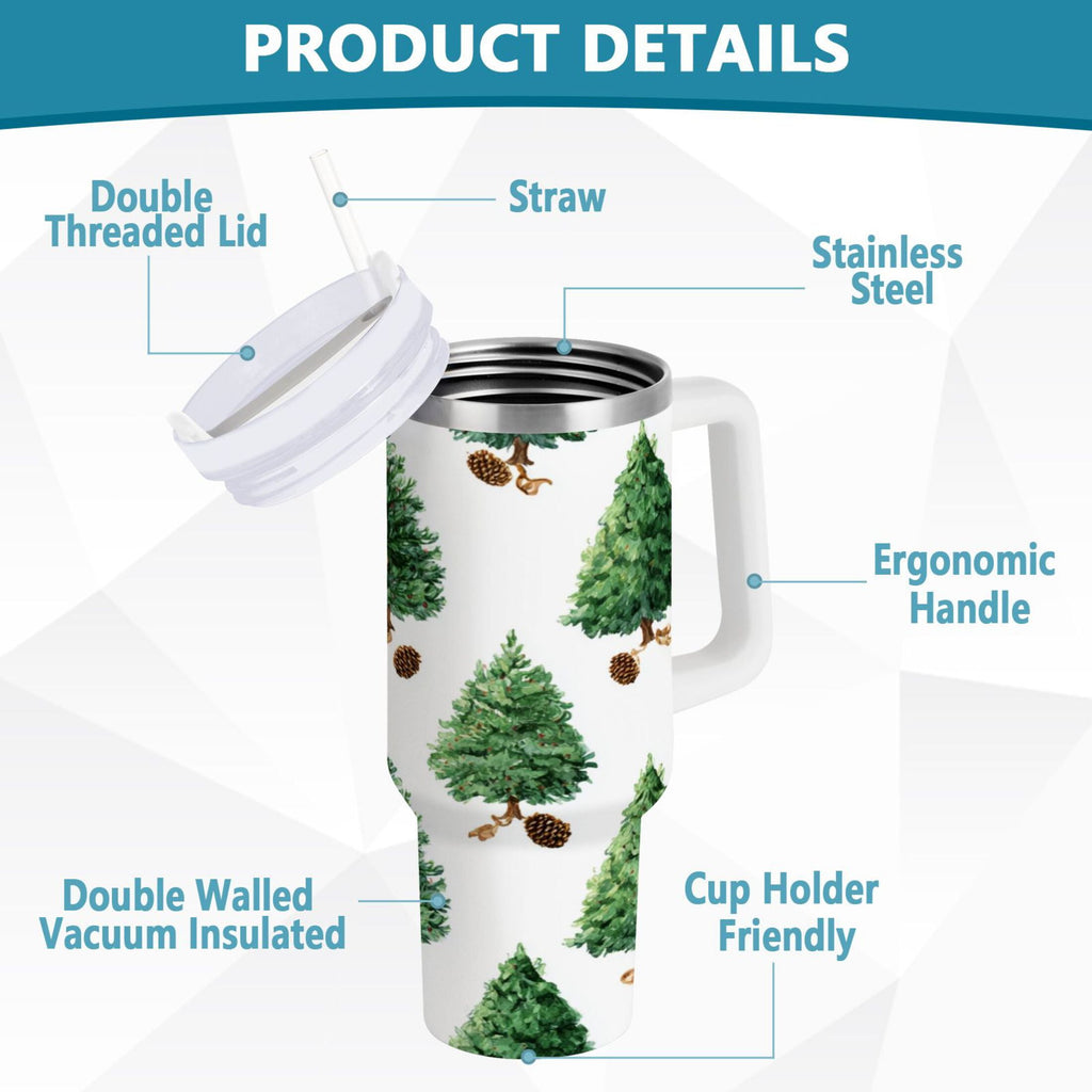 30 oz Insulated Stainless Steel Tumbler Double Wall Stainless Steel Tumbler with 2-Way Drinking Watercolor Green Christmas Tree - C538
