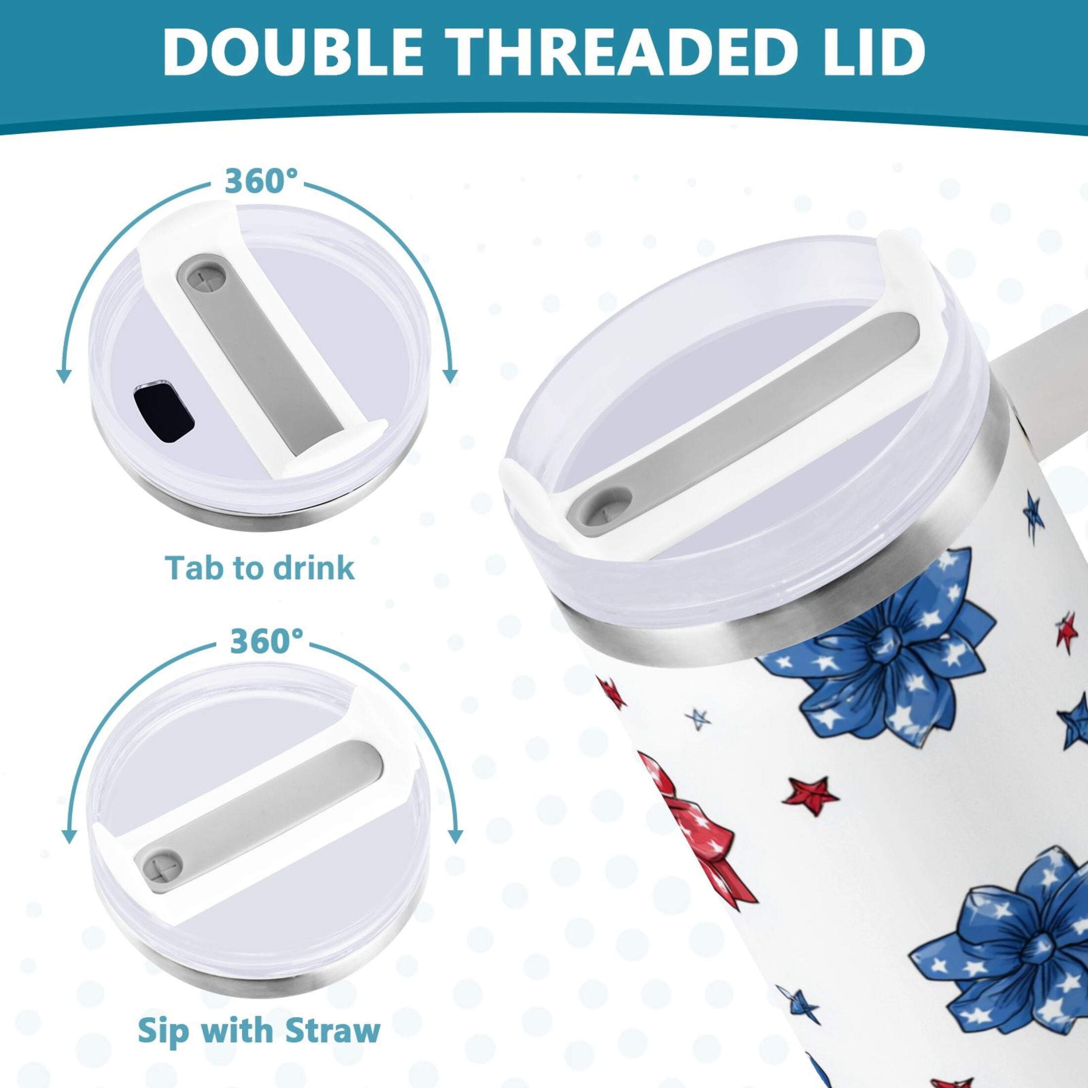 40 oz Insulated Stainless Steel Tumbler Double Wall Stainless Steel Tumbler with 2-Way Drinking Stars and Stripes Puttern Flower - TE8L