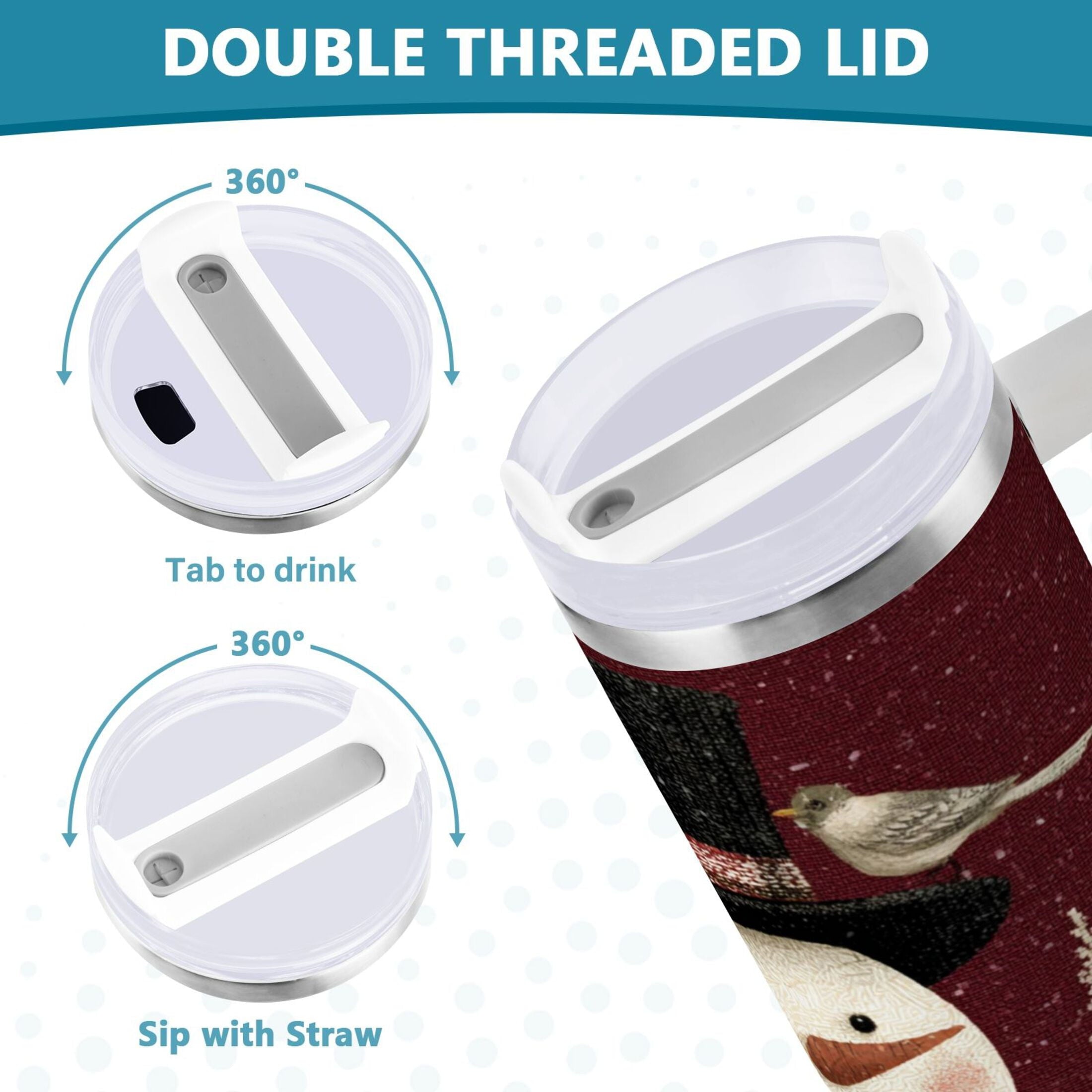 30 oz Insulated Stainless Steel Tumbler Double Wall Stainless Steel Tumbler with 2-Way Drinking Snowman and Birds - NGNC