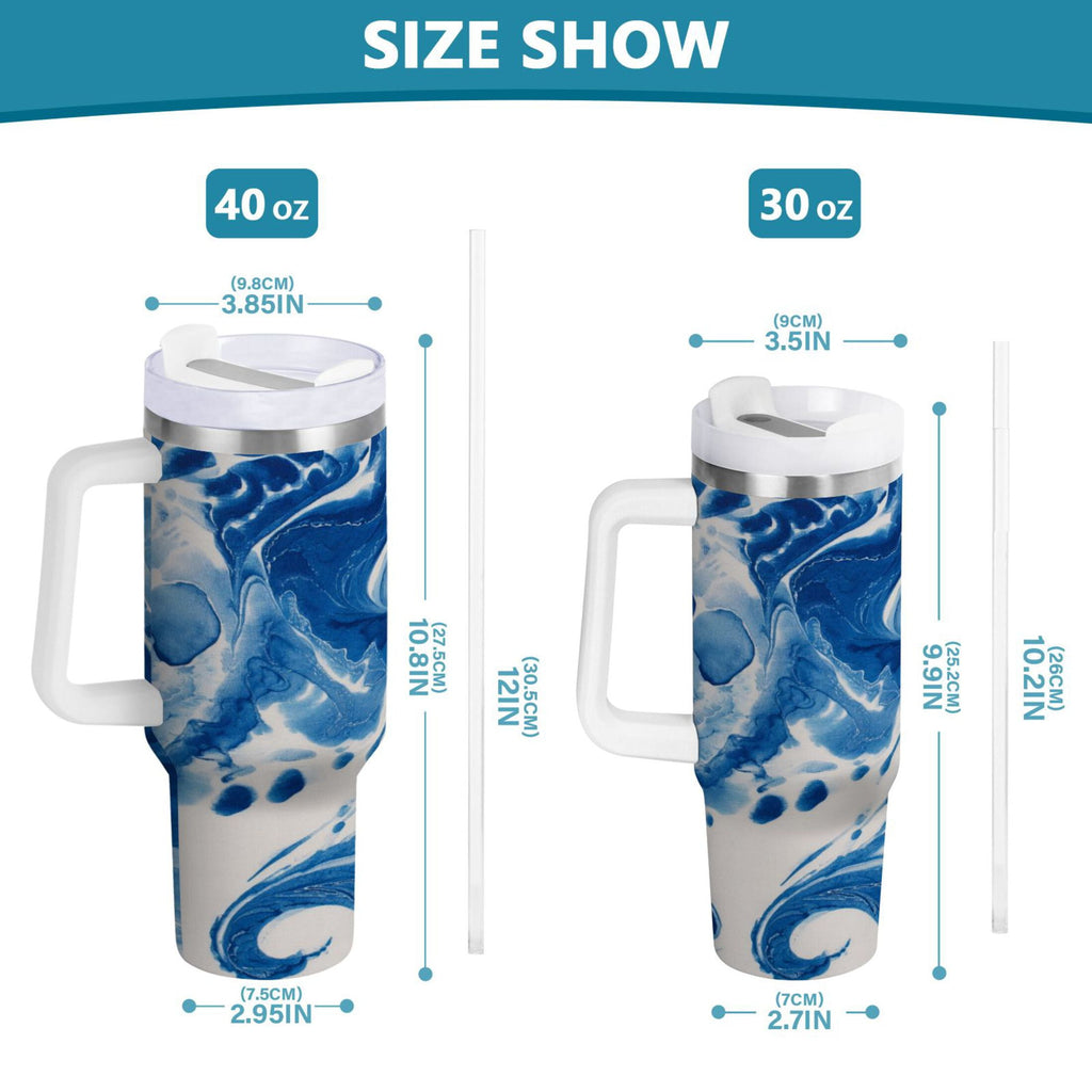 40 oz Insulated Stainless Steel Tumbler Double Wall Stainless Steel Tumbler with 2-Way Drinking Indigo Blue Tie-dye Pattern - NZVK