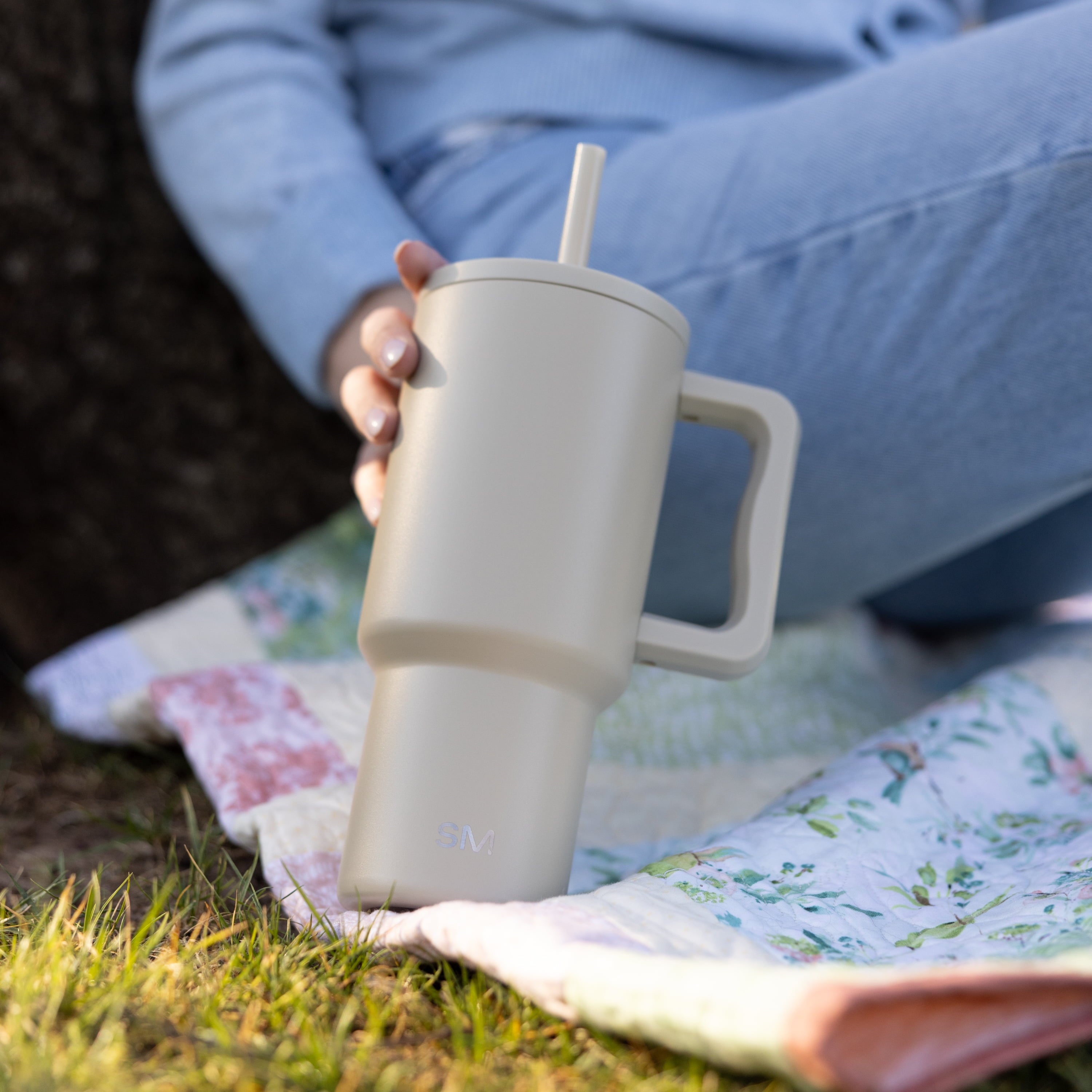 Simple Modern 30 fl oz Insulated Stainless Steel Trek Tumbler with Straw Lid | Seaglass Sage and Cream Checkmate - 2P24