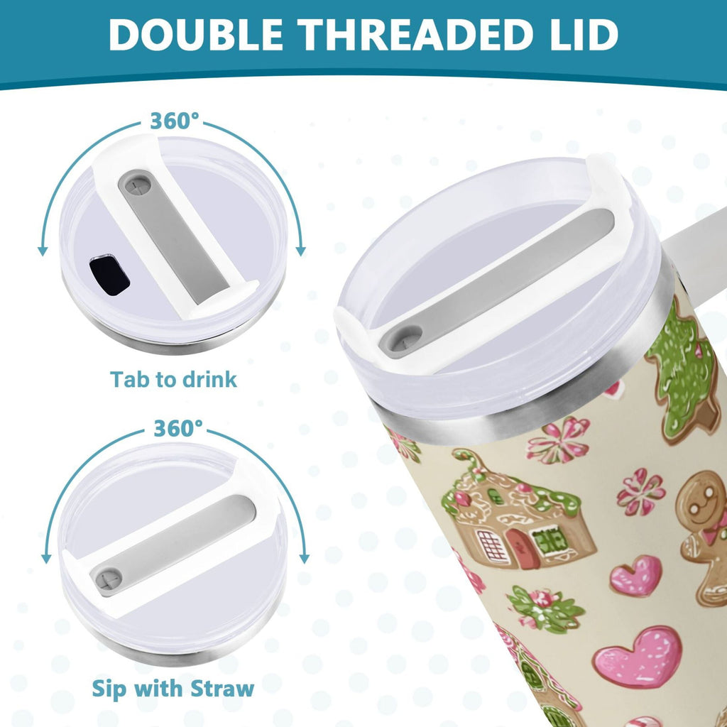 40 oz Insulated Stainless Steel Tumbler Double Wall Stainless Steel Tumbler with 2-Way Drinking Pink Cute Christmas Pattern - HMD4