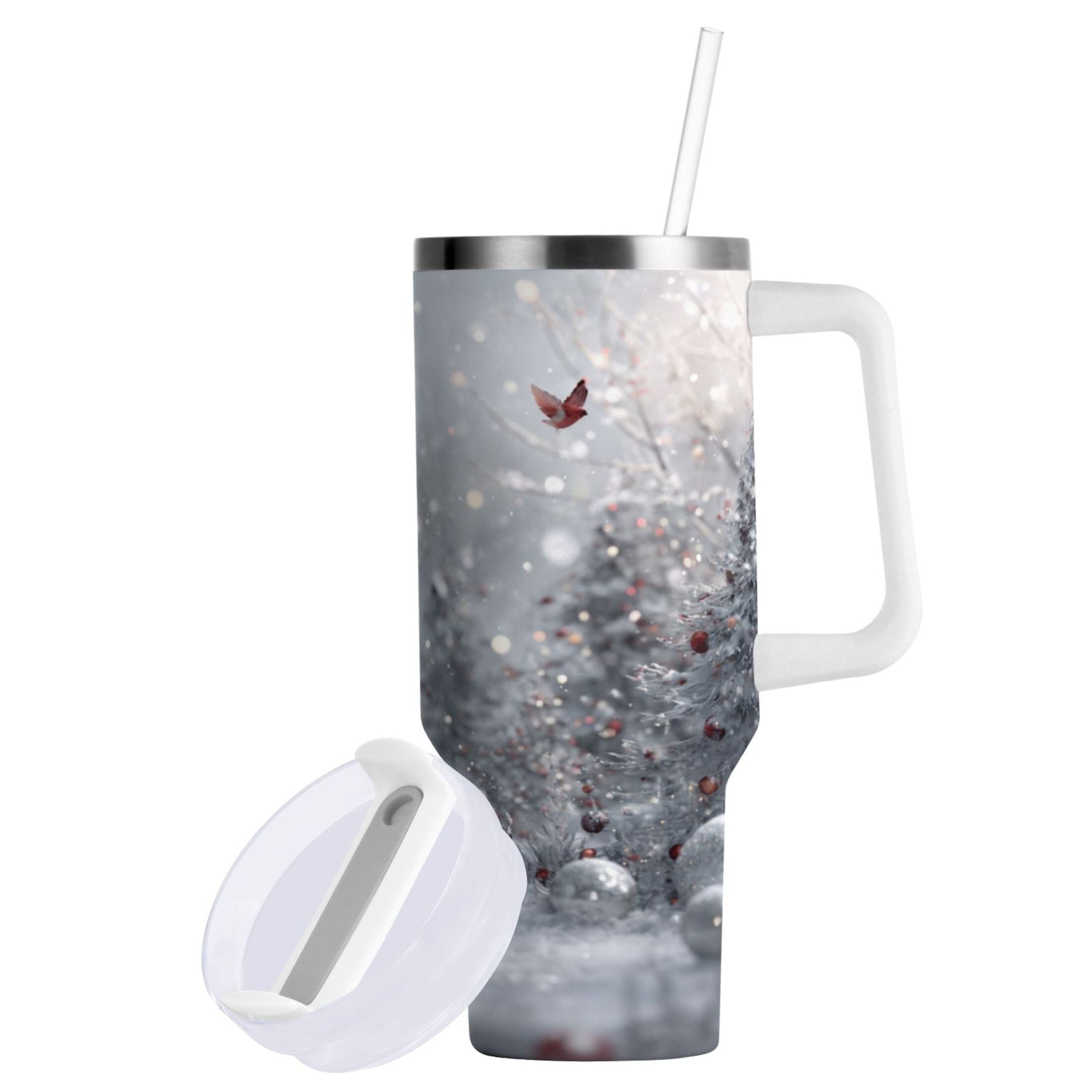 30 oz Insulated Stainless Steel Tumbler Double Wall Stainless Steel Tumbler with 2-Way Drinking Snowy Winter Landscape - LR26