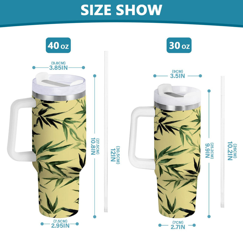 30 oz Insulated Stainless Steel Tumbler Double Wall Stainless Steel Tumbler with 2-Way Drinking Bamboo and Green Leaves - 9ZP9
