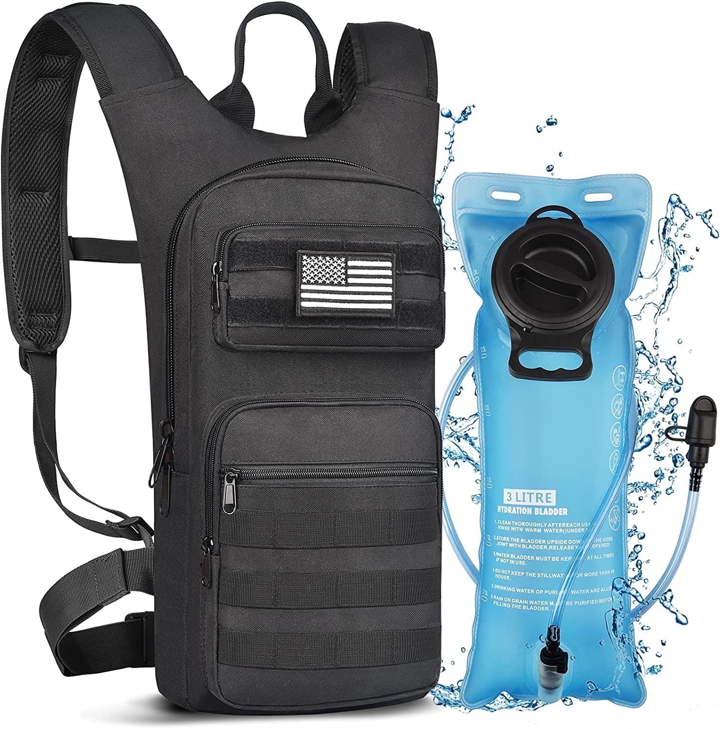 Brightify 17L Hydration Backpack with 3L TPU Water Bladder, Camel Backpack Hydration Pack for Hiking Hunting Climbing Cycling Biking Running, Molle Compatible Water Backpack for Men Women, Black - 75LG