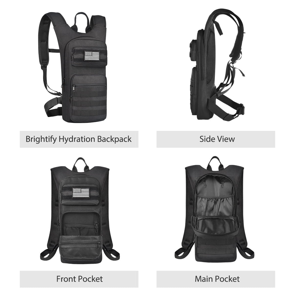 Brightify 17L Hydration Backpack with 3L TPU Water Bladder, Camel Backpack Hydration Pack for Hiking Hunting Climbing Cycling Biking Running, Molle Compatible Water Backpack for Men Women, Black - 75LG