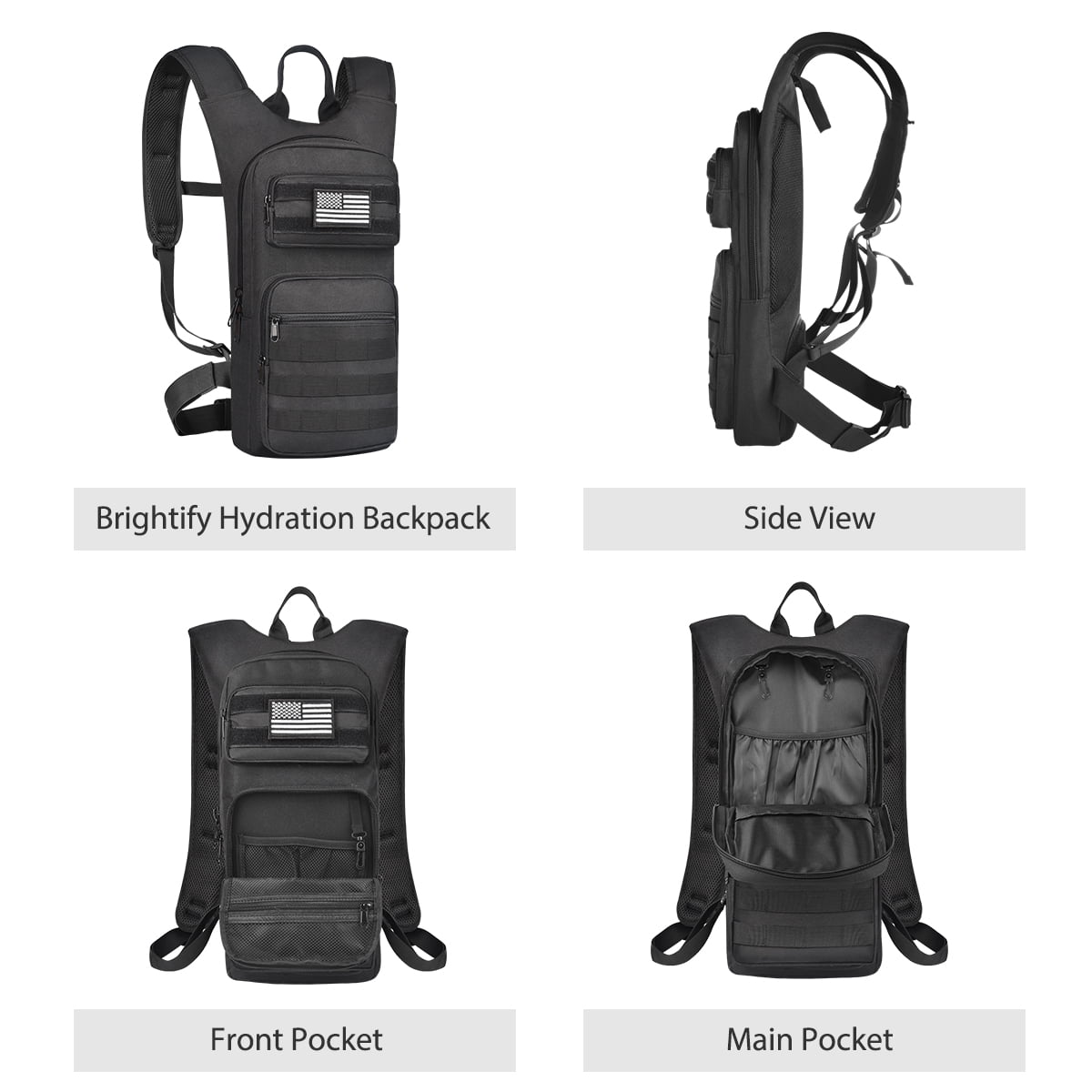 Brightify 17L Hydration Backpack with 3L TPU Water Bladder, Camel Backpack Hydration Pack for Hiking Hunting Climbing Cycling Biking Running, Molle Compatible Water Backpack for Men Women, Black - 75LG