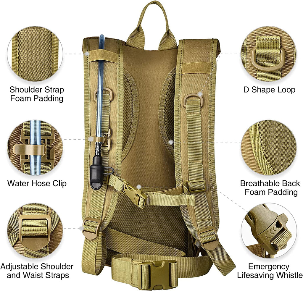 Brightify 17L Hydration Backpack with 3L TPU Water Bladder, Camel Backpack Hydration Pack for Hiking Hunting Climbing Cycling Biking Running, Molle Compatible Water Backpack for Men Women, Black - 75LG
