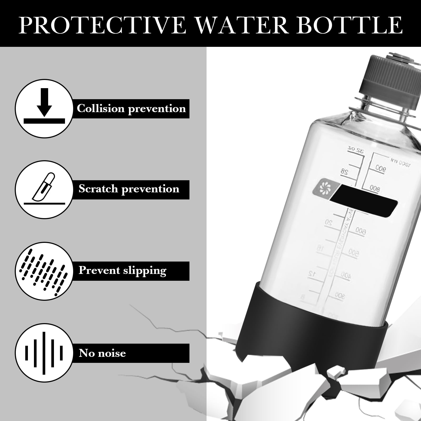 Linkidea 2 Pack Water Bottle Boot Compatible with Nalgene Sustain Wide Mouth 32oz/48oz, Narrow Mouth 32oz, Silicone Anti-Slip Bottle Bottom Bumper Protector (Black) - 4NMP