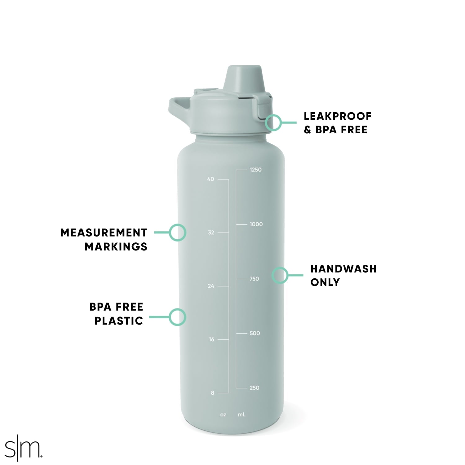 Simple Modern 48 fl oz Reusable Tritan Summit Water Bottle with Silicone Straw Lid|Seaglass Sage - UZFB