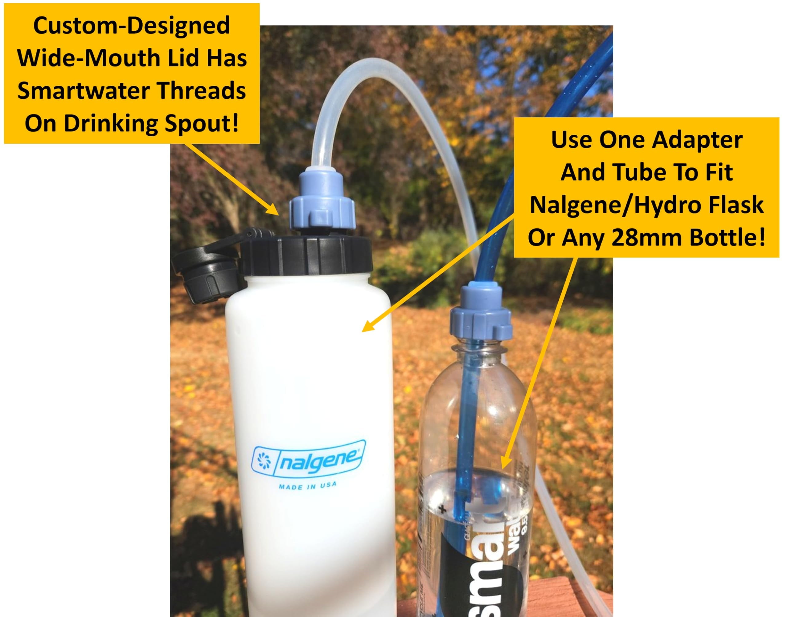 Universal Hydration Adapter for Nalgene Smartwater Bottles 28mm Wide Mouth, Flip Top Spout Lid with Loop, Hiking Running Cycling Accessory, Blue - SMH3