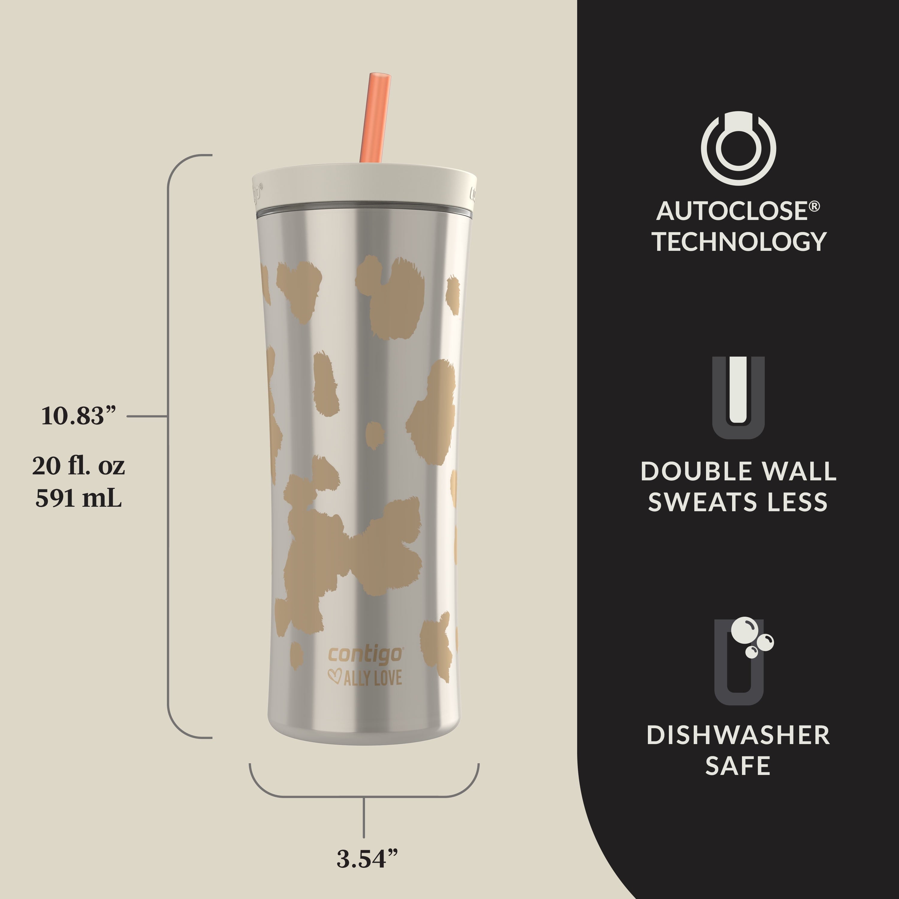 Contigo 20oz Shake &amp; Go Tumbler, Plastic with Straw, Oatmilk Cowhide Couture - CLL3