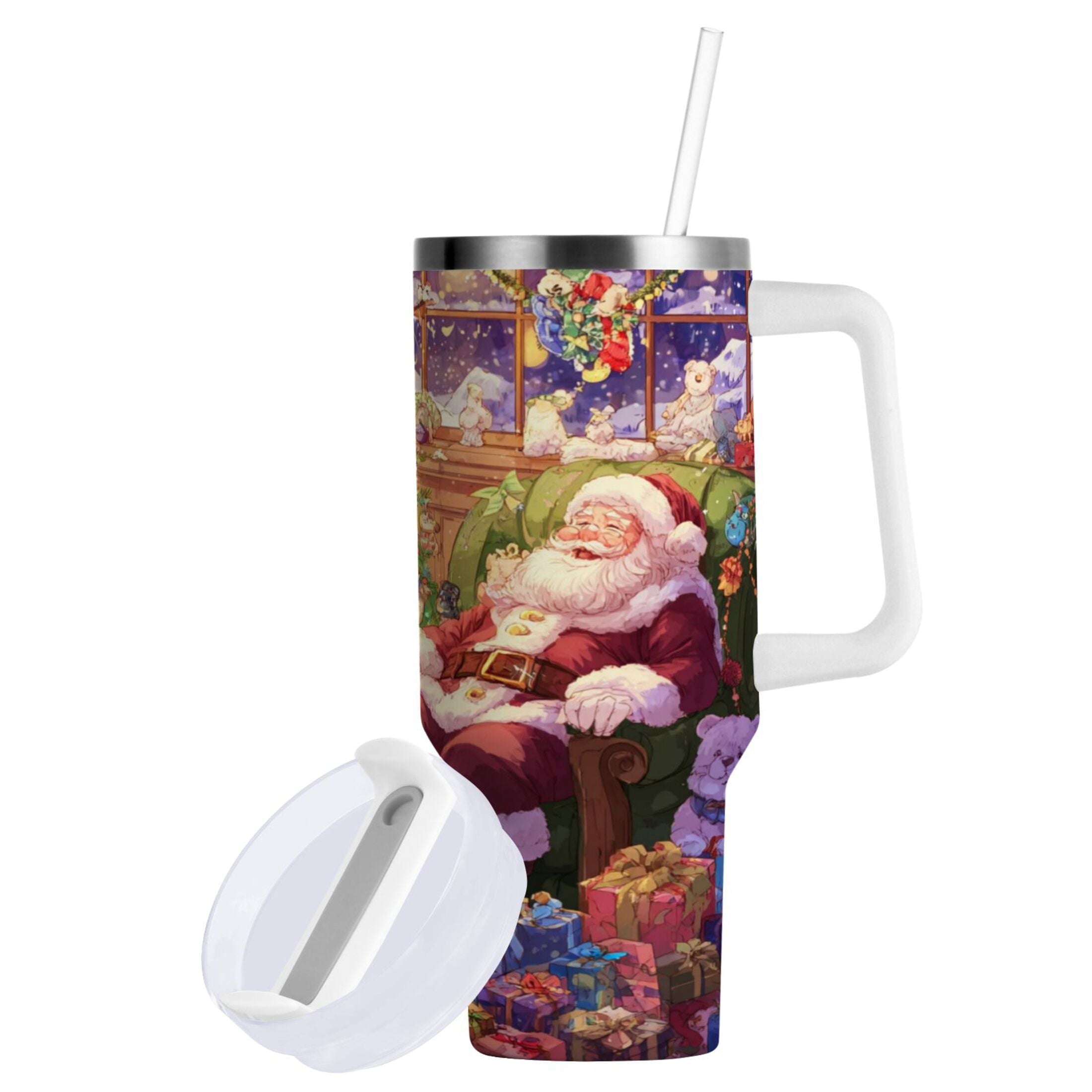 40 oz Insulated Stainless Steel Tumbler Double Wall Stainless Steel Tumbler with 2-Way Drinking Festive Christmas Scene - 3AT6