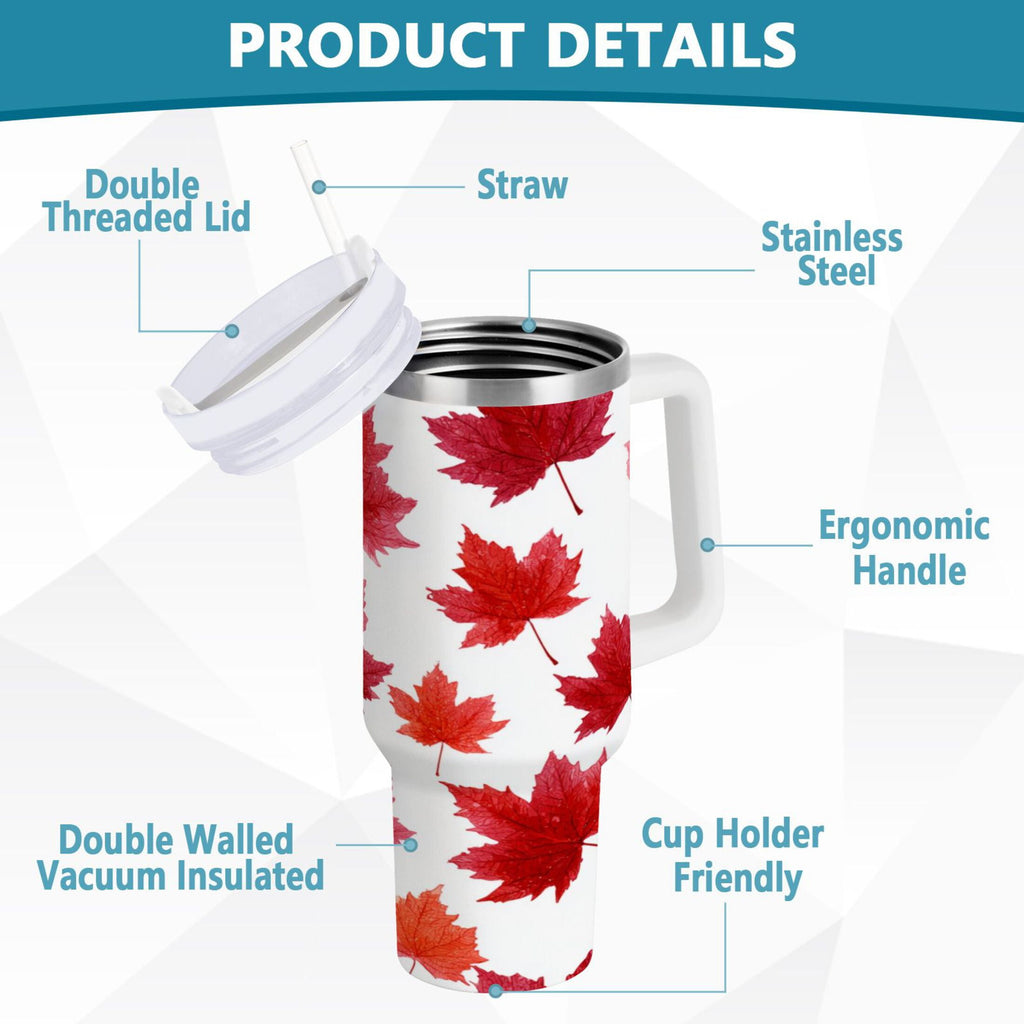 30 oz Insulated Stainless Steel Tumbler Double Wall Stainless Steel Tumbler with 2-Way Drinking Vibrant Red Maple Leaves - WB83
