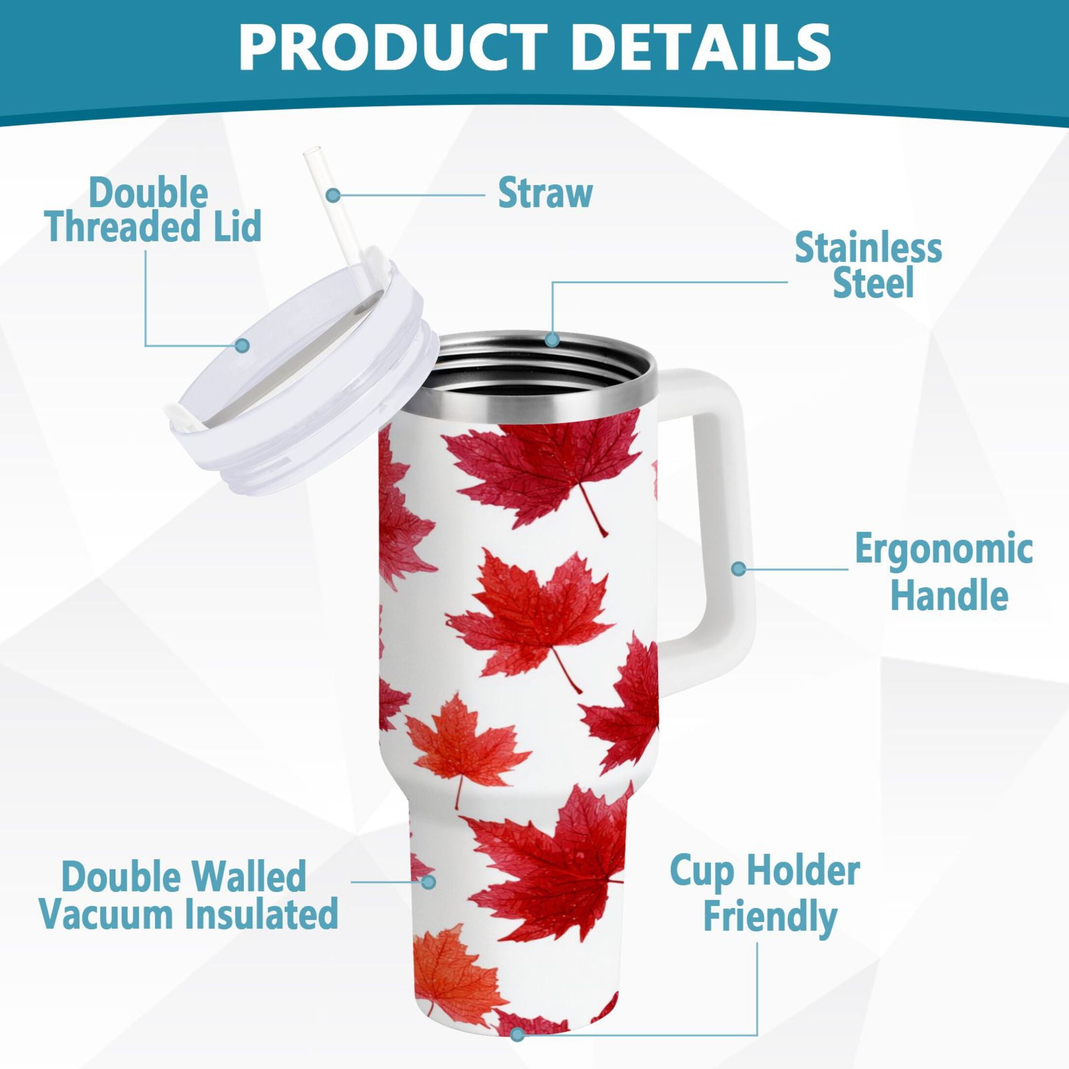30 oz Insulated Stainless Steel Tumbler Double Wall Stainless Steel Tumbler with 2-Way Drinking Vibrant Red Maple Leaves - WB83