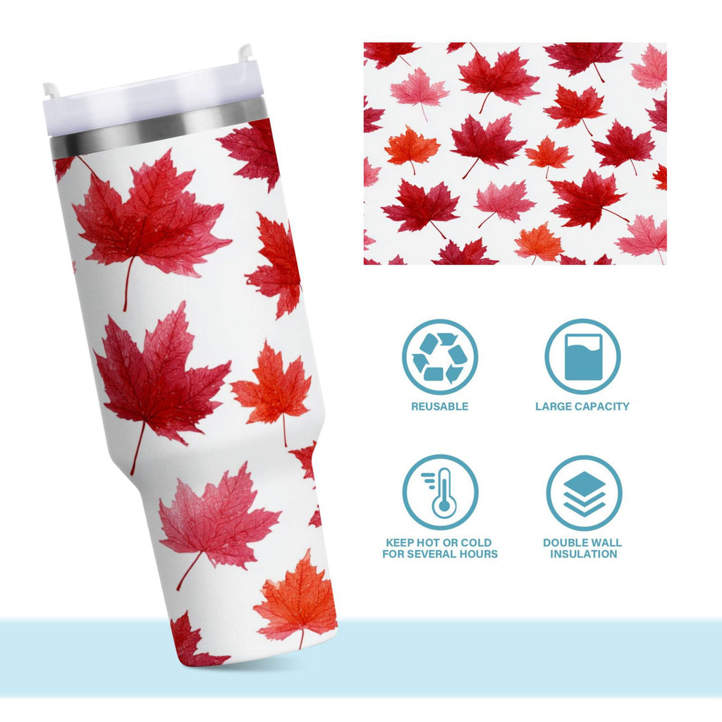 30 oz Insulated Stainless Steel Tumbler Double Wall Stainless Steel Tumbler with 2-Way Drinking Vibrant Red Maple Leaves - WB83