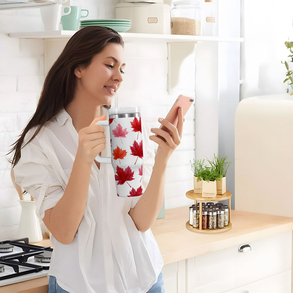 30 oz Insulated Stainless Steel Tumbler Double Wall Stainless Steel Tumbler with 2-Way Drinking Vibrant Red Maple Leaves - WB83