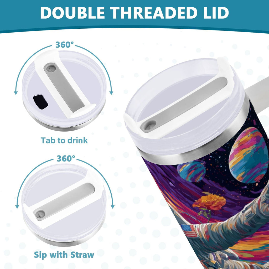 40 oz Insulated Stainless Steel Tumbler Double Wall Stainless Steel Tumbler with 2-Way Drinking Colorful Flowers and Planets - 35BZ