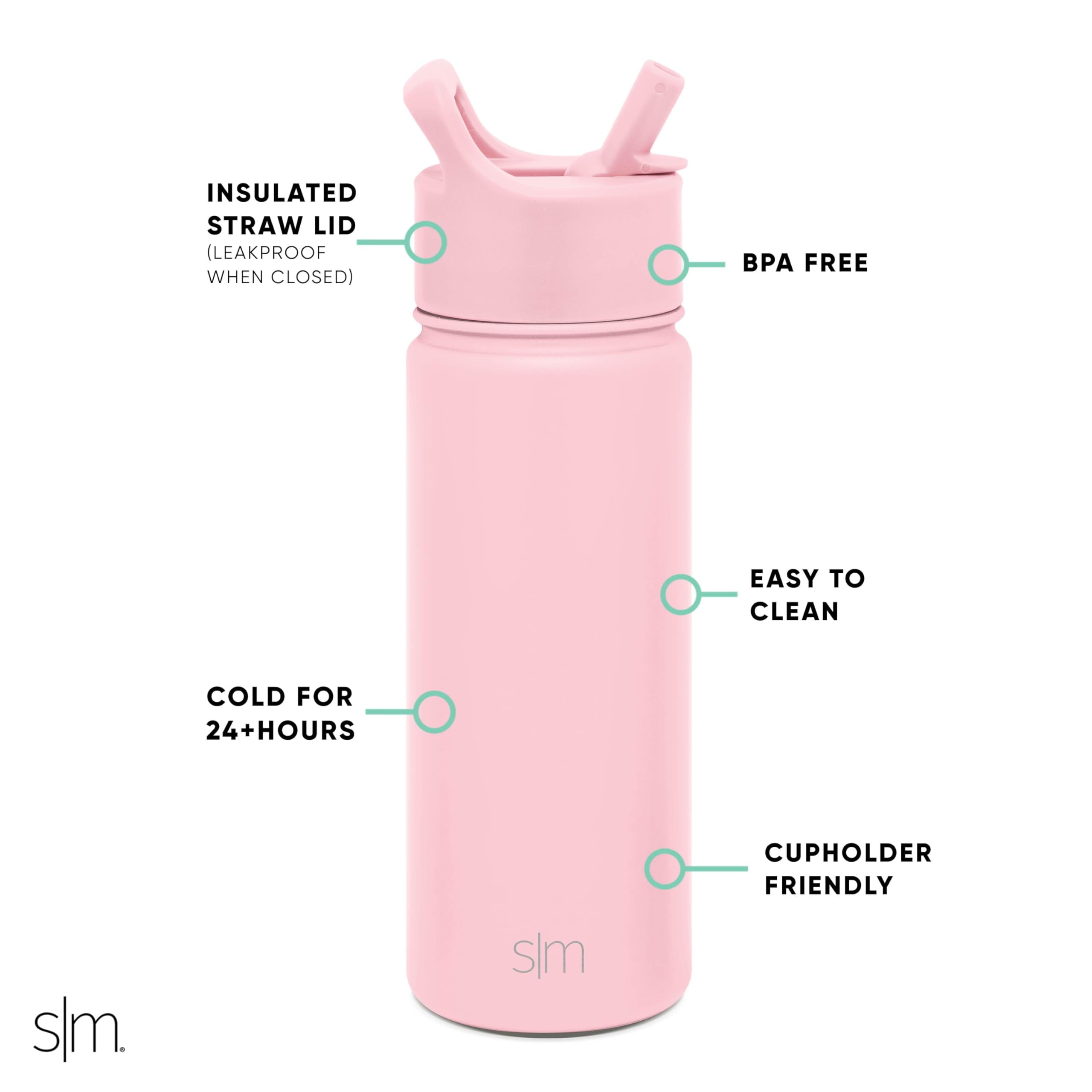Simple Modern Kids Water Bottle with Straw Lid Vacuum Insulated Stainless Steel Metal Thermos Bottles | Reusable Leak Proof BPA-Free Flask for School | Summit Collection | 18oz, Blush -Blush - QJ95