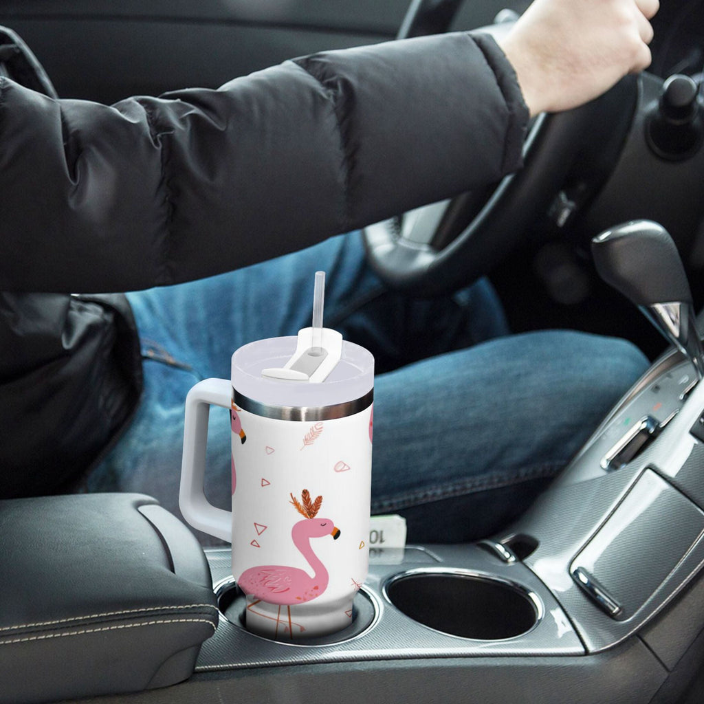40 oz Insulated Stainless Steel Tumbler Double Wall Stainless Steel Tumbler with 2-Way Drinking Cute Pink Flamingo Pattern - NZTU